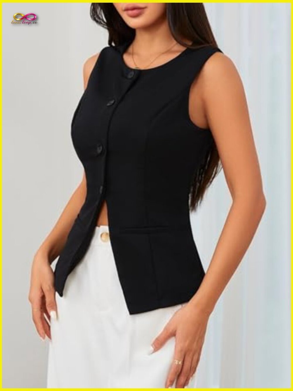 Sleeveless Blazer Vest Chic Minimal Business Formal Button Down Suit Top - Picture 4 of 6
